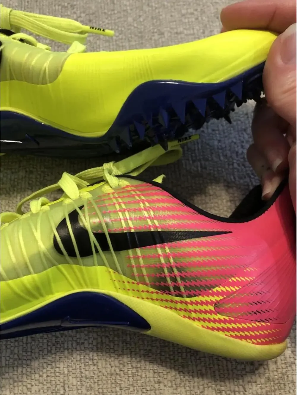 NIKE Zoom‎ Celar 5 Running OC Spikes Mens Sz 10 882023-999 Yellow Pink